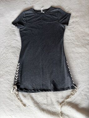 Others Follow Dark Charcoal Mini Dress with Side Braids